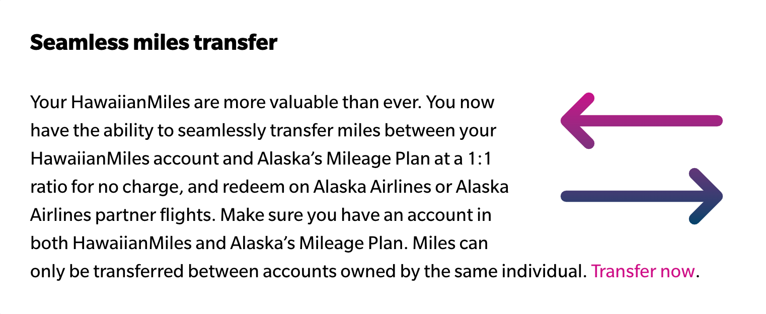 Hawaiian Airlines miles transfer information.